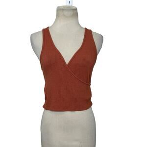 Project Social rust ribbed faux wrap crop tank top size small